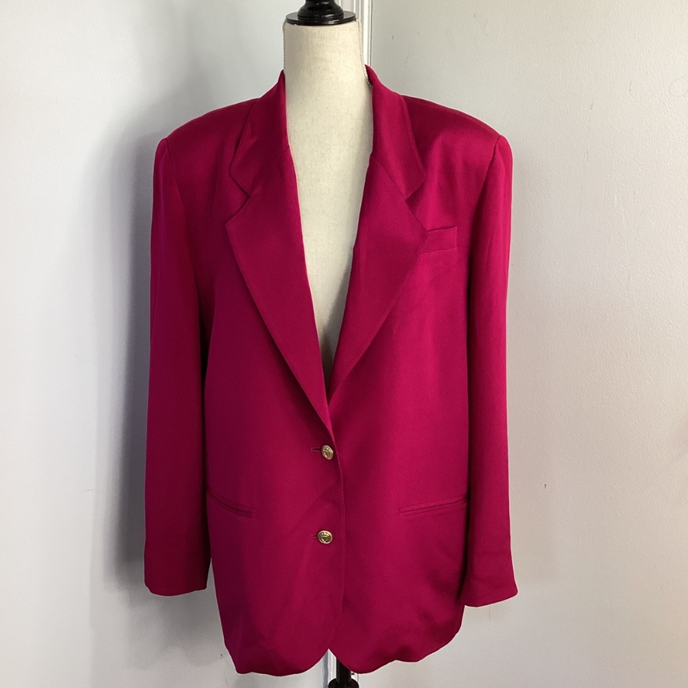 TALBOTS SIZE 10 FUCHSIA 100% SILK BLAZER JACKET CLASSIC ELEGANT FEMININE - Picture 2 of 11